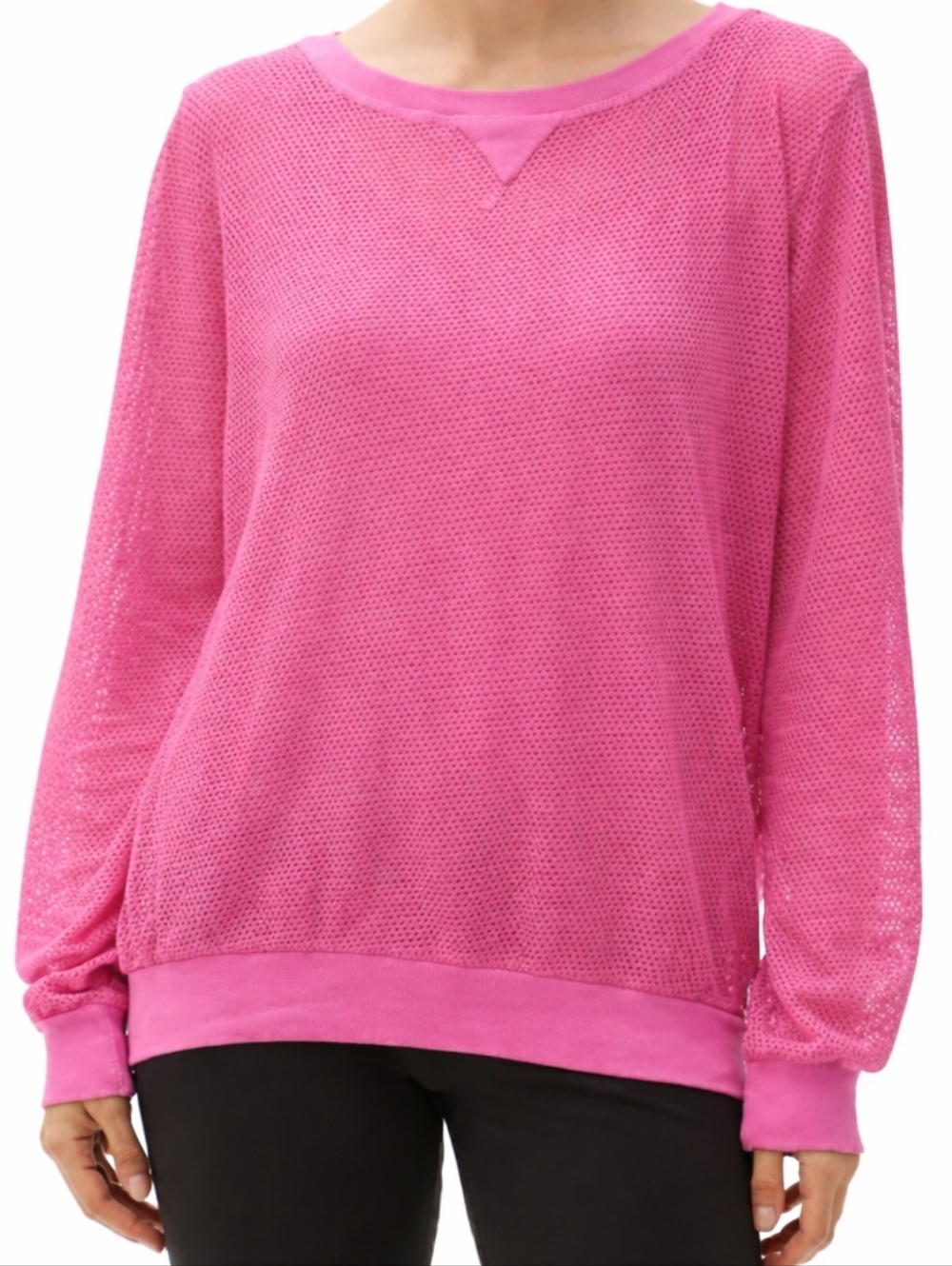 Michael Stars Kai Mesh LS Top In Fandango Pink Size OS